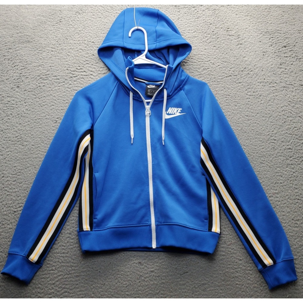 Nike Sportswear Hoodie Women XS Blue Ribbed Trim Panel Full Zipper 932431-403